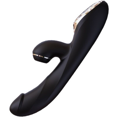 Вакуумний вібратор-кролик з підігрівом KISSTOY A-King Pro Black, з LED-екраном