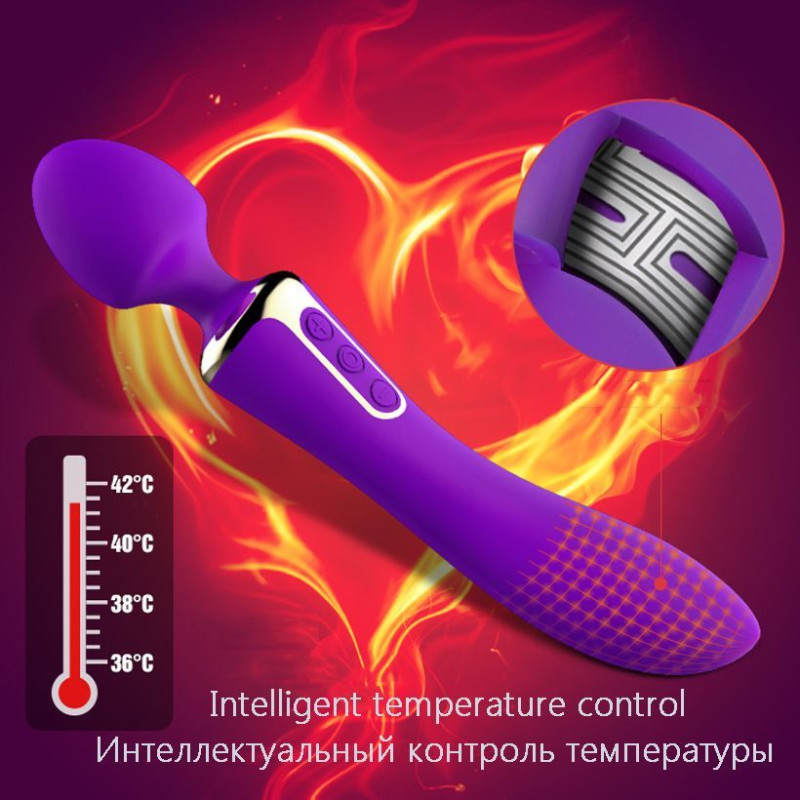 Вібромасажер 2 в 1 Leten AV Heat Purple з підігрівом, класичний вібромасажер і вібратор