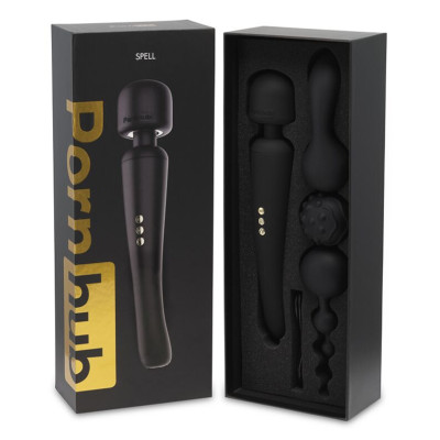 Вібромасажер Wand з трьома насадками Pornhub Spell Wand Set, потужний