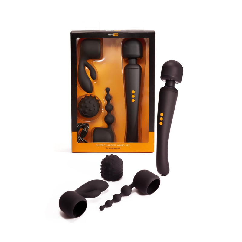Вібромасажер з трьома насадками Pornhub Supercharge Wand Set, потужний