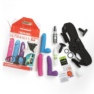 Набір для страпона Doc Johnson Vac-U-Lock Dual Density UltraSKYN Colors Set, діаметр 3х4,5см