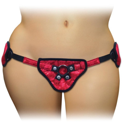 Труси для страпона Sportsheets - SizePlus Red Lace Satin Corsette, з корсетною утяжкою, ультракомфортні