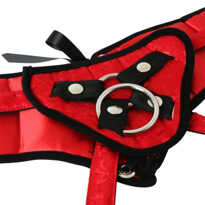 Труси для страпона Sportsheets - SizePlus Red Lace Satin Corsette, з корсетною утяжкою, ультракомфортні