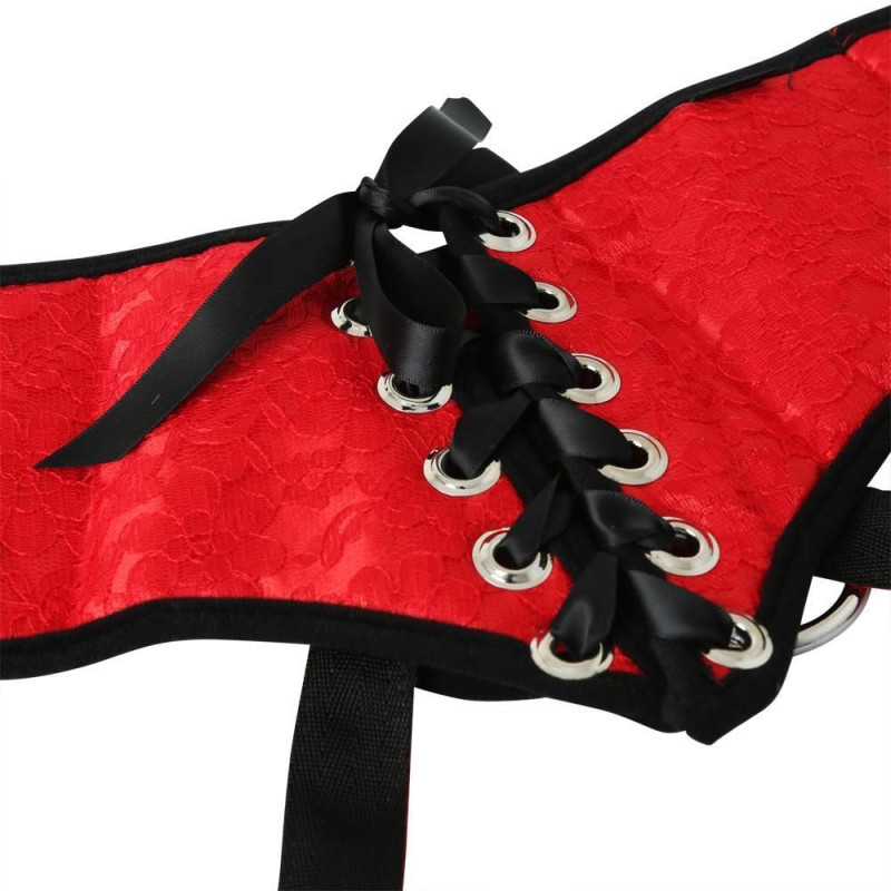 Труси для страпона Sportsheets - SizePlus Red Lace Satin Corsette, з корсетною утяжкою, ультракомфортні