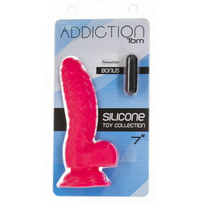 Ребристий фалоімітатор на присосці ADDICTION Tom Dildo With Balls Pink