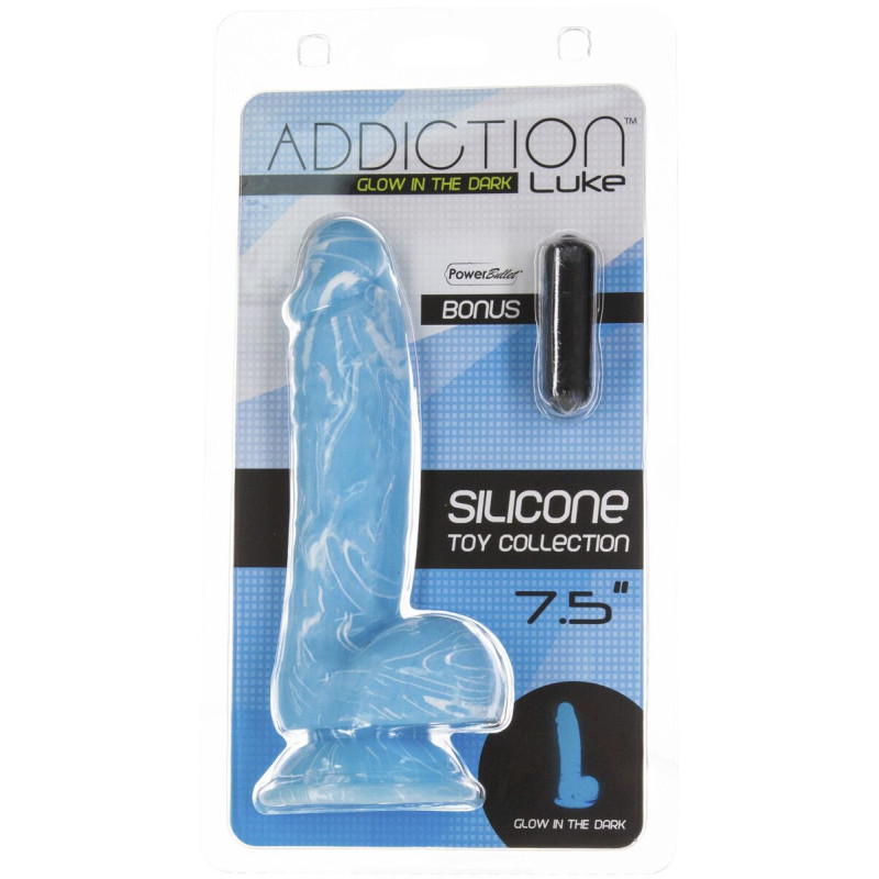 Фалоімітатор ADDICTION - LUKE - 7.5 "- BLUE G.I.D./W PB, 19 см, світиться в темряві, силікон