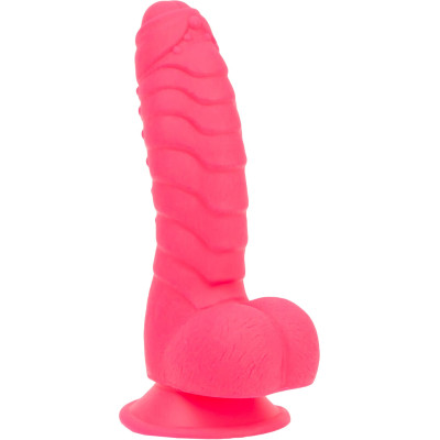 Ребристий фалоімітатор на присосці ADDICTION Tom Dildo With Balls Pink
