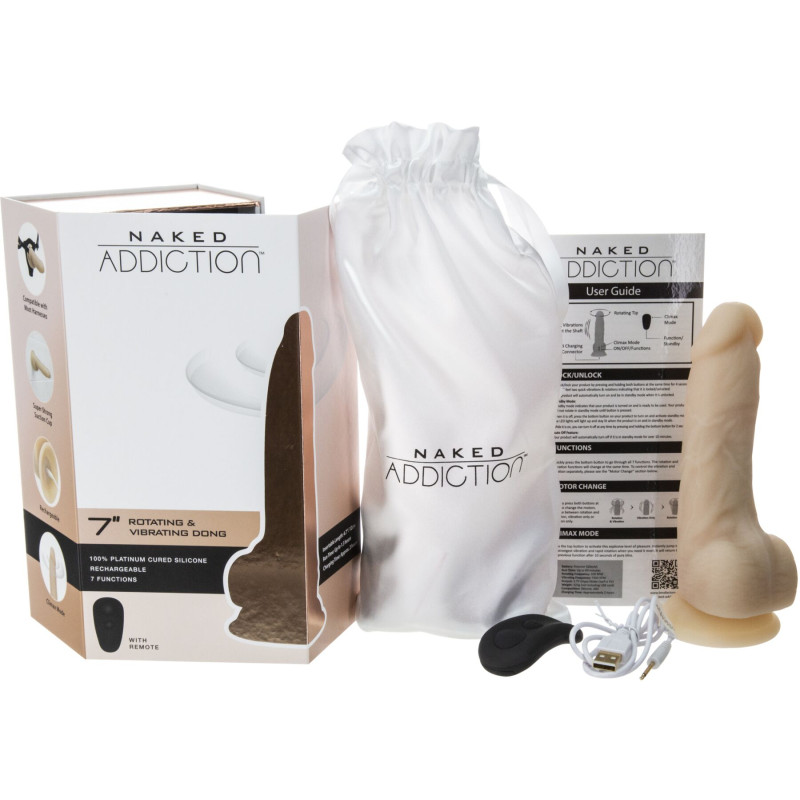 Фалоімітатор ADDICTION - Naked - 7" Rotating & Vibrating Dildo with Remote - Vanilla