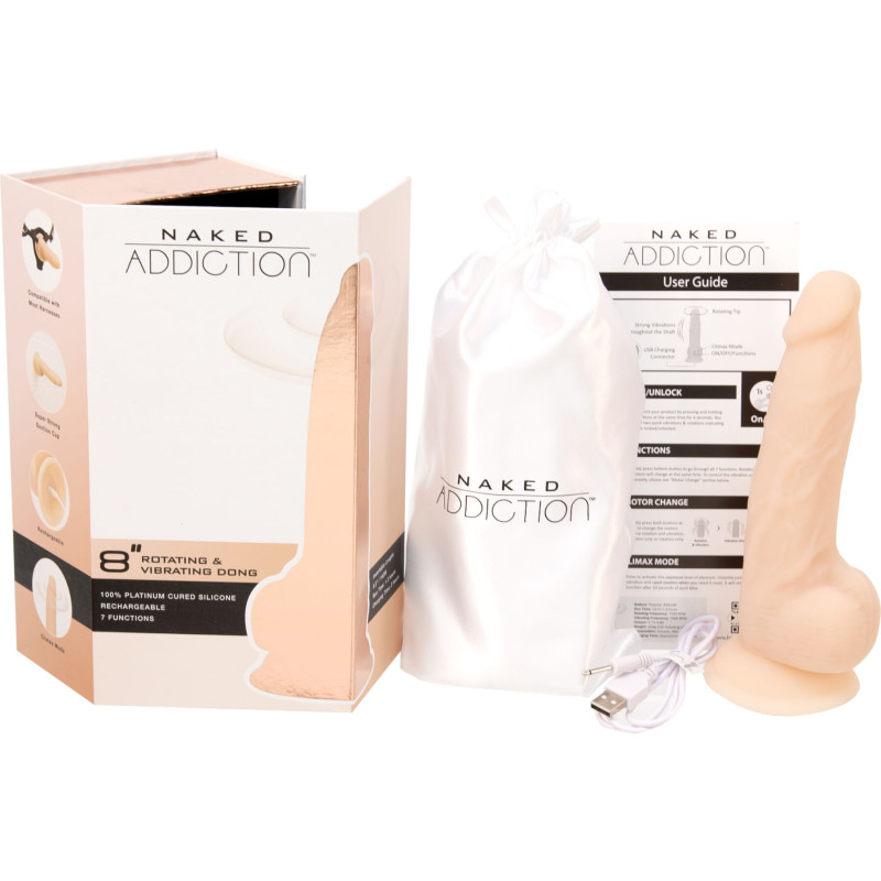 Фалоімітатор ADDICTION - Naked - 8" Rotating & Vibrating Dildo with Remote - Vanilla
