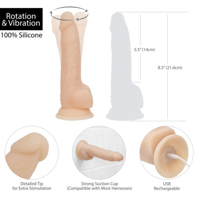 Фалоімітатор ADDICTION - Naked - 8" Rotating & Vibrating Dildo with Remote - Vanilla