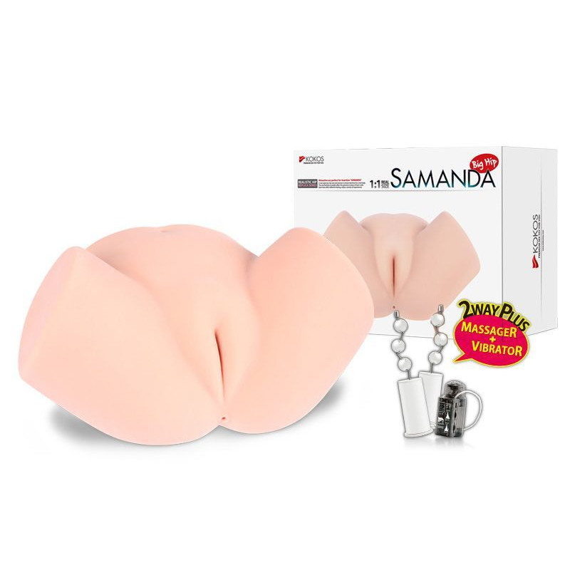 Мастурбатор полуторс Kokos Samanda Deluxe з вібрацією і масажем, два входи: вагіна і попка