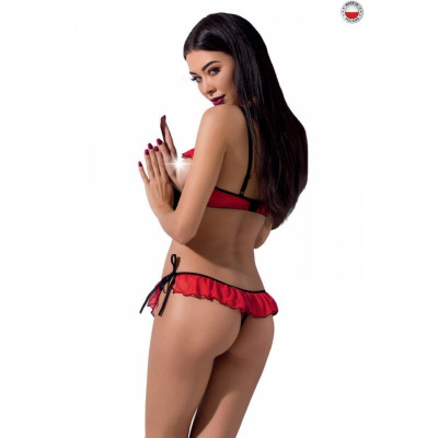 Комплект білизни CHERRY SET OpenBra Red XXL/3XL - Passion Exclusive: відкритий ліф, трусики-спідничка
