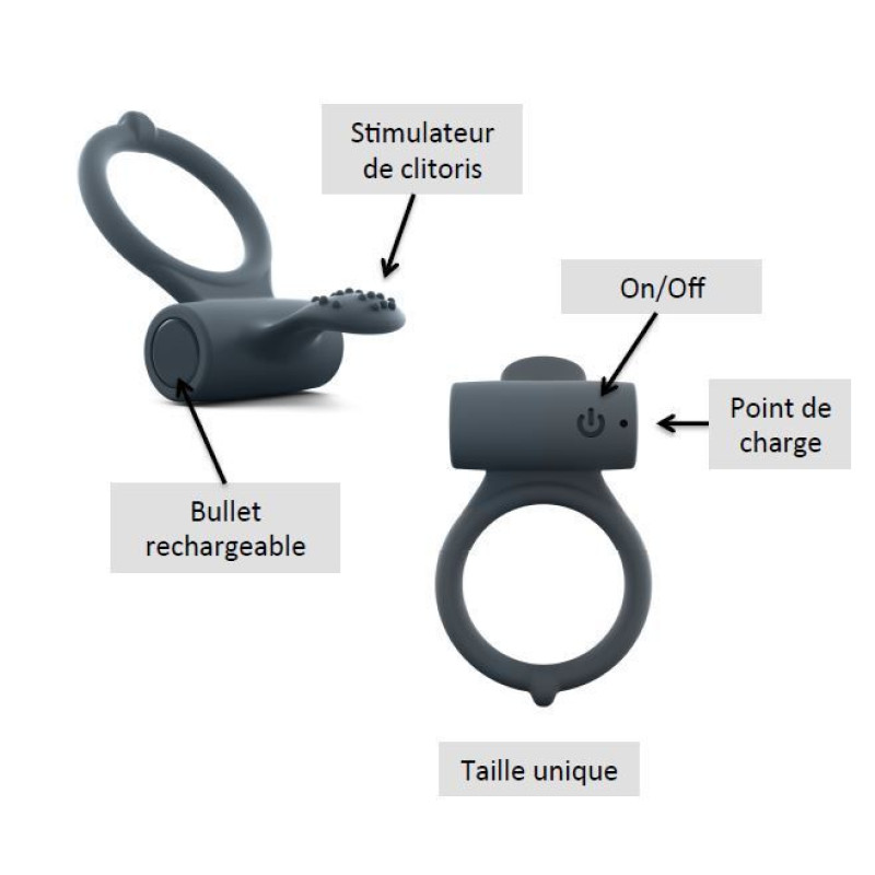 Ерекційне кільце Dorcel Power Clit Plus з вібрацією, перезаряджається, з язичком зі щіточкою