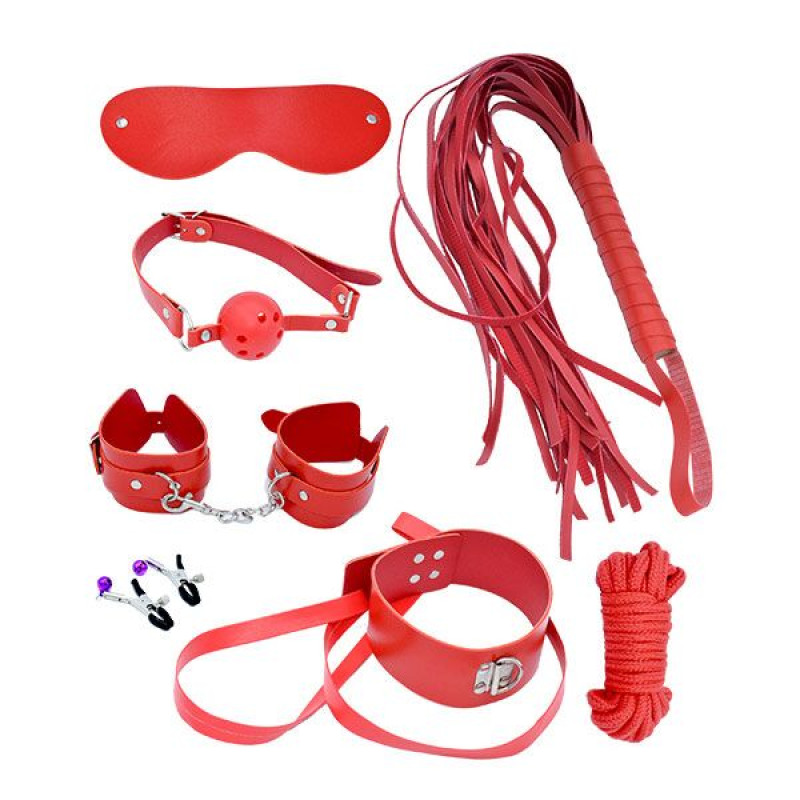 Набір MAI BDSM STARTER KIT Nº 75: плеть, кляп, наручники, маска, нашийник з поводком, веревка, зажими