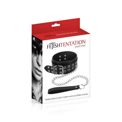 Нашийник широкий з повідцем Fetish Tentation Eyalets and Leash