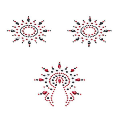 Пестіс з кристалів Petits Joujoux Gloria set of 3 - Black/Red, прикраса на груди і вульву