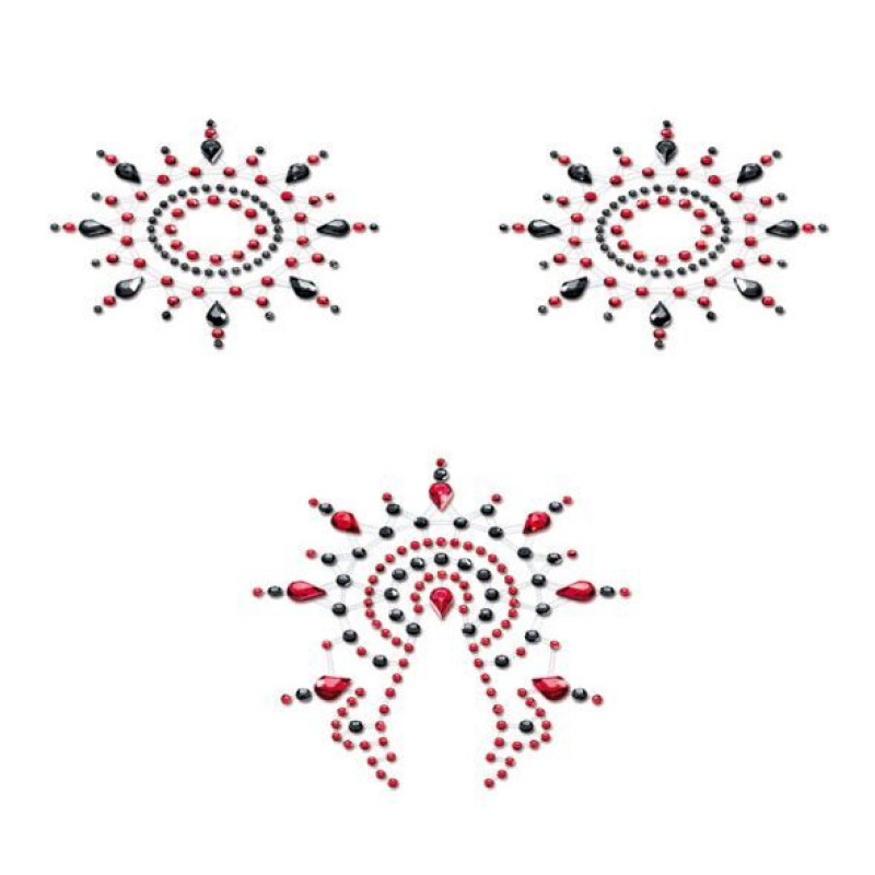Пестіс з кристалів Petits Joujoux Gloria set of 3 - Black/Red, прикраса на груди і вульву