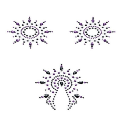 Пестіс з кристалів Petits Joujoux Gloria set of 3 - Black/Purple, прикраса на груди і вульву