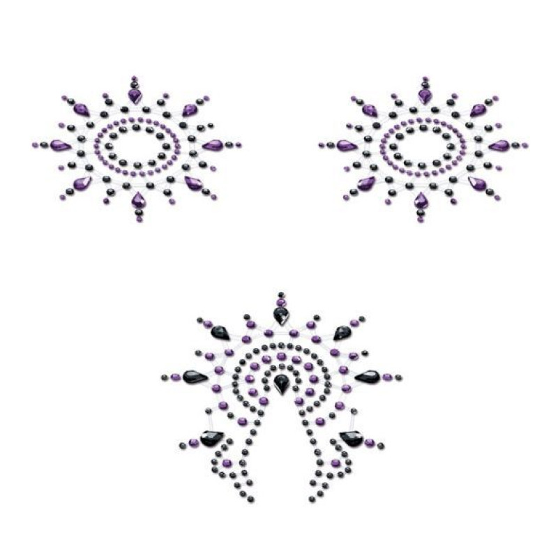 Пестіс з кристалів Petits Joujoux Gloria set of 3 - Black/Purple, прикраса на груди і вульву