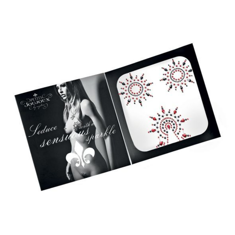 Пестіс з кристалів Petits Joujoux Gloria set of 3 - Black/Red, прикраса на груди і вульву