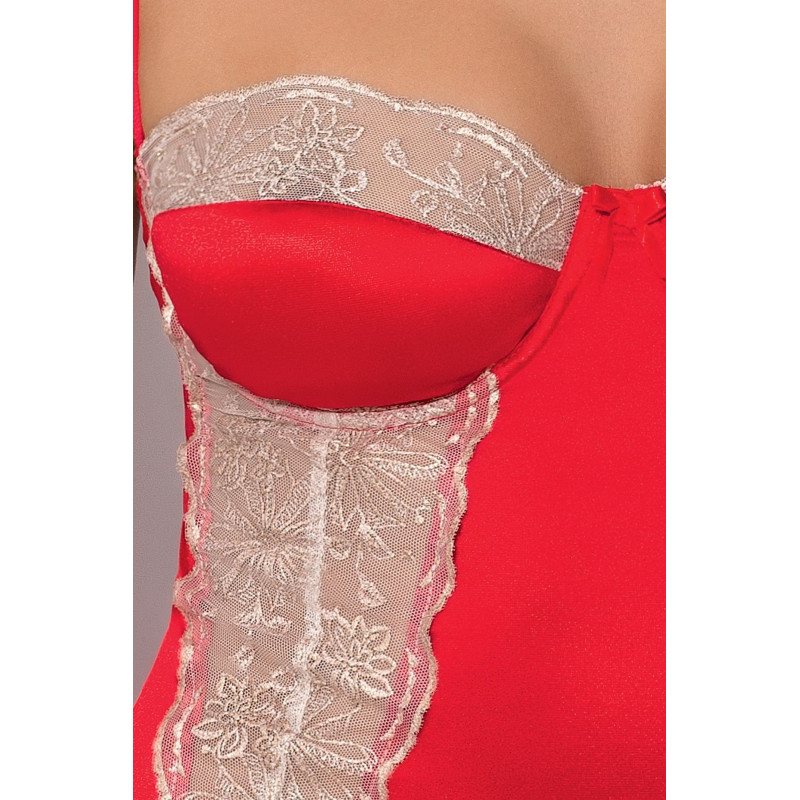 Сорочка приталена з чашечками LORAINE CHEMISE red S/M - Passion Exclusive, трусики