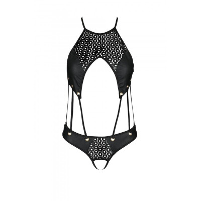 Боді з еко-шкіри Passion Tamaris Body black S/M: з ремінцями та перфорацією