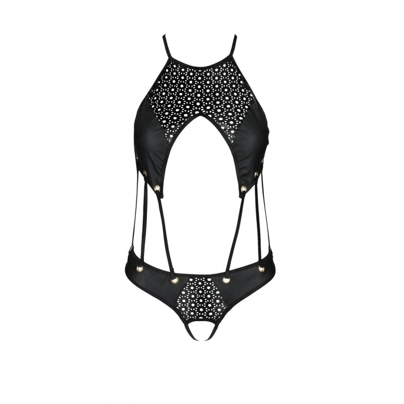 Боді з еко-шкіри Passion Tamaris Body black S/M: з ремінцями та перфорацією