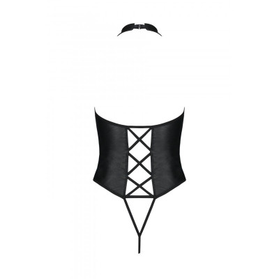 Боді з еко-шкіри з імітацією шнурівки та відкритим доступом Nancy Body black S/M - Passion