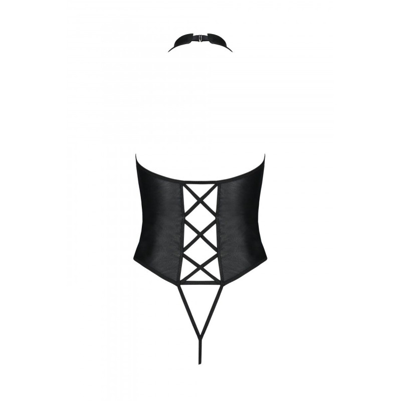 Боді з еко-шкіри з імітацією шнурівки та відкритим доступом Nancy Body black S/M - Passion