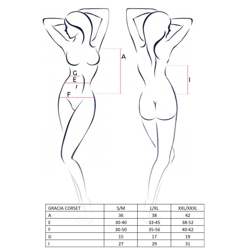 Корсет з пажами GRACIA CORSET black S/M - Passion, трусики, напівпрозорий