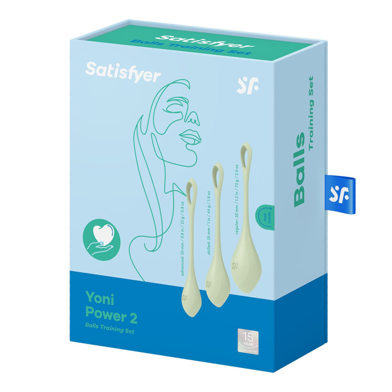 Набір йони бусин Satisfyer Yoni Power 2 Light Green, діаметр 2-2,5-3см, вага 22-44-73гр