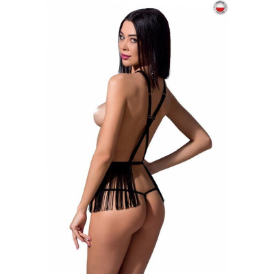Комплект білизни INDRA SET OpenBra Black L/XL - Passion Exclusive: стрінги, портупея з бахромою