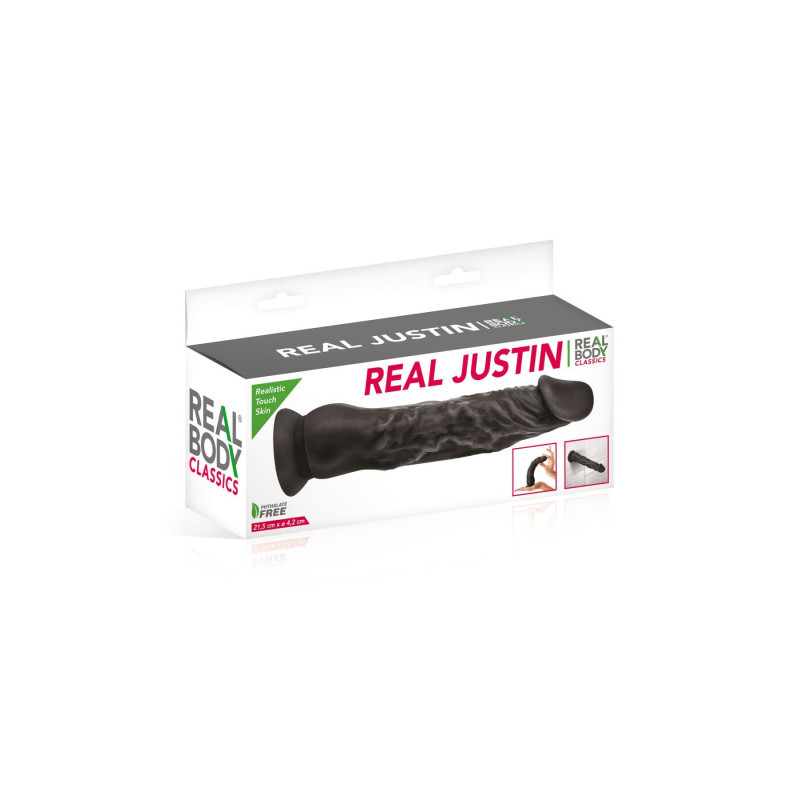 Фалоімітатор із присоскою Real Body - Real Justin Black, TPE, діаметр 4,2см (м'ята упаковка)