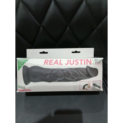 Фалоімітатор із присоскою Real Body - Real Justin Black, TPE, діаметр 4,2см (м'ята упаковка)
