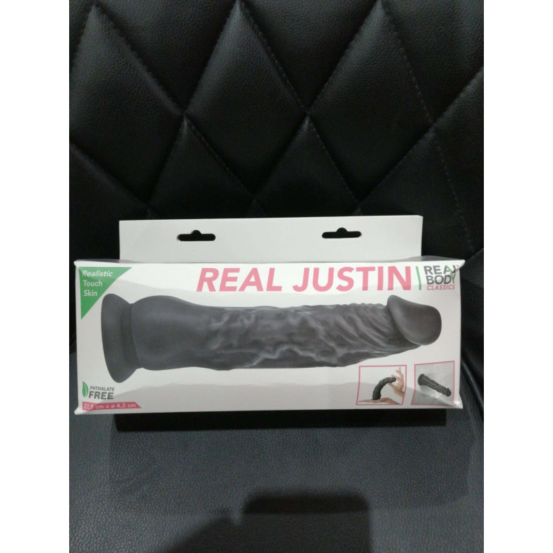 Фалоімітатор із присоскою Real Body - Real Justin Black, TPE, діаметр 4,2см (м'ята упаковка)
