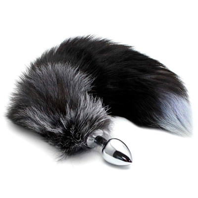 Металевий анальний затор Лисий хвіст Alive Black And White Fox Tail M (м'ята упаковка)