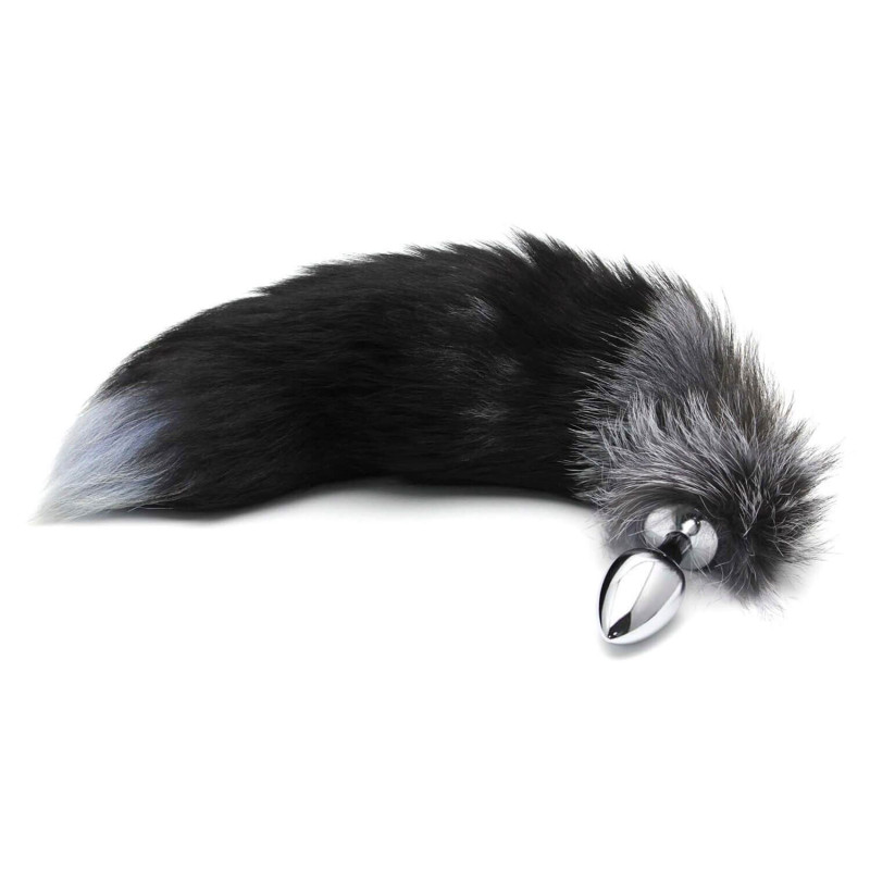 Металевий анальний затор Лисий хвіст Alive Black And White Fox Tail M (м'ята упаковка)