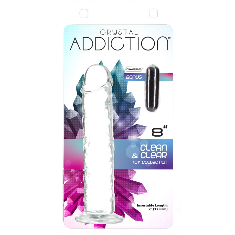 Прозорий фалоімітатор на присосці ADDICTION Vertical Dong 8″, віброкуля у подарунок