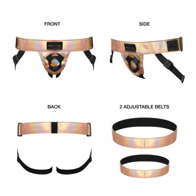 Труси для страпону Strap-On-Me Leatherette HARNESS CURIOUS - HOLOGRAPHIC ROSE Gold