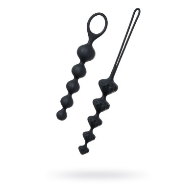 Набір анальних намиста Satisfyer Beads Black, силікон, макс. діаметр 3,3см і 3,5см (розкритий замок)