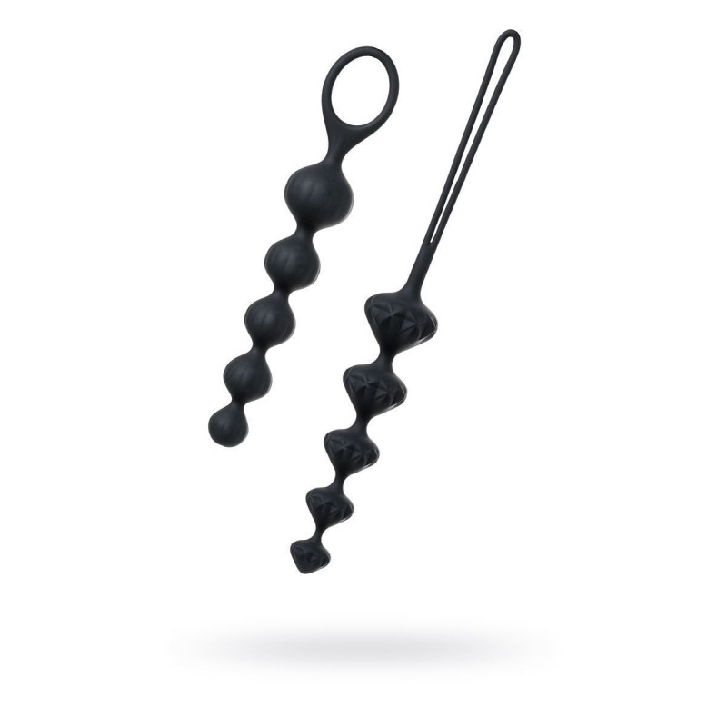 Набір анальних намиста Satisfyer Beads Black, силікон, макс. діаметр 3,3см і 3,5см (розкритий замок)