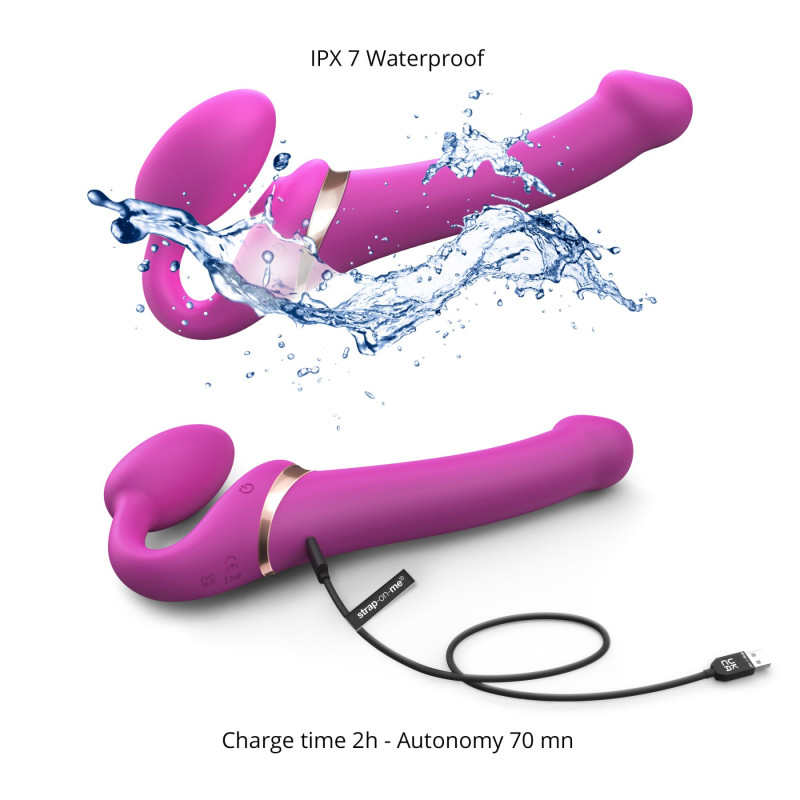 Безремневий вібрострапон із вакуумною стимуляцією Strap-On-Me MULTI ORGASM - M - FUCHSIA