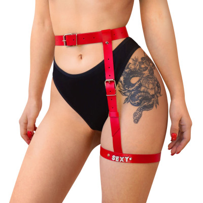 Гартер на ногу Art of Sex - Naomi з написом SEXY, розмір XS-2XL, колір червоний