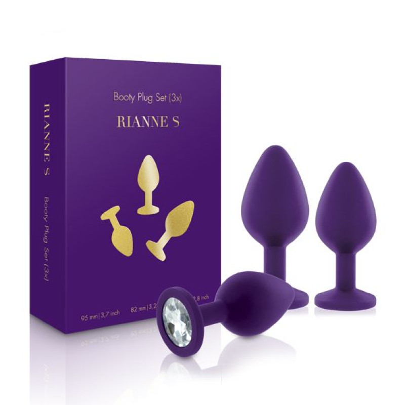 Набір анальних пробок з кристалом Rianne S: Booty Plug Set Purple, діаметр 2,7см, 3,5см, 4,1см