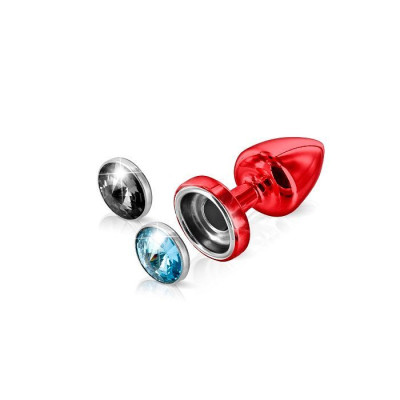 Анальна пробка Diogol Anni Magnet Red: Аквамарин/Карбонад 25мм, зі змінними стразами на магніті