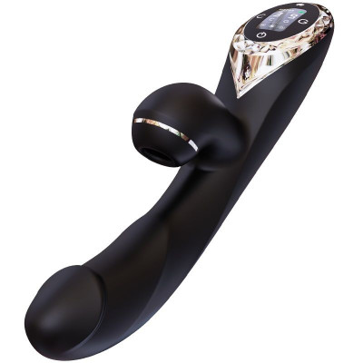 Вакуумний вібратор-кролик з підігрівом KISSTOY A-King Pro Black, з LED-екраном
