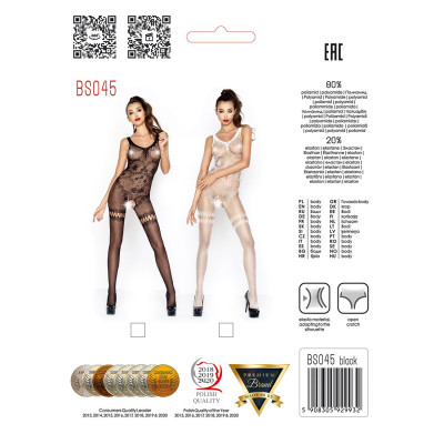 Еротичне бодістокінг Passion BS045 white, комбінезон, імітація панчіх і еротичне боді