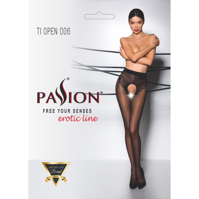 Еротичні колготки TIOPEN 006 nero 1/2 (30 den) - Passion, з вирізом, імітація трусиків