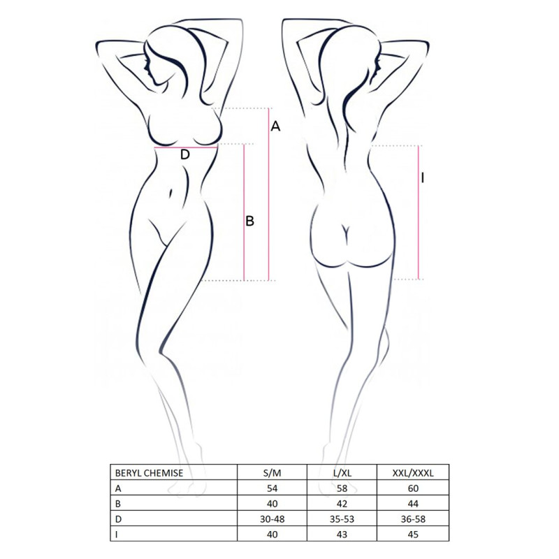 Сорочка бебі дол BERYL CHEMISE XXL/XXXL - Passion, трусики, напівпрозора, стрічка плаття груди