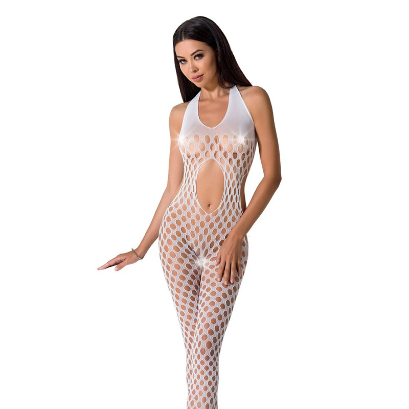 Еротичне бодістокінг Passion BS065 white, комбінезон, велика сітка